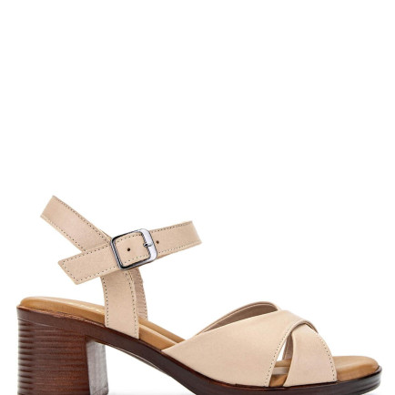 Tamer Tanca Kadın Hakiki Deri Bej Topuklu Sandalet