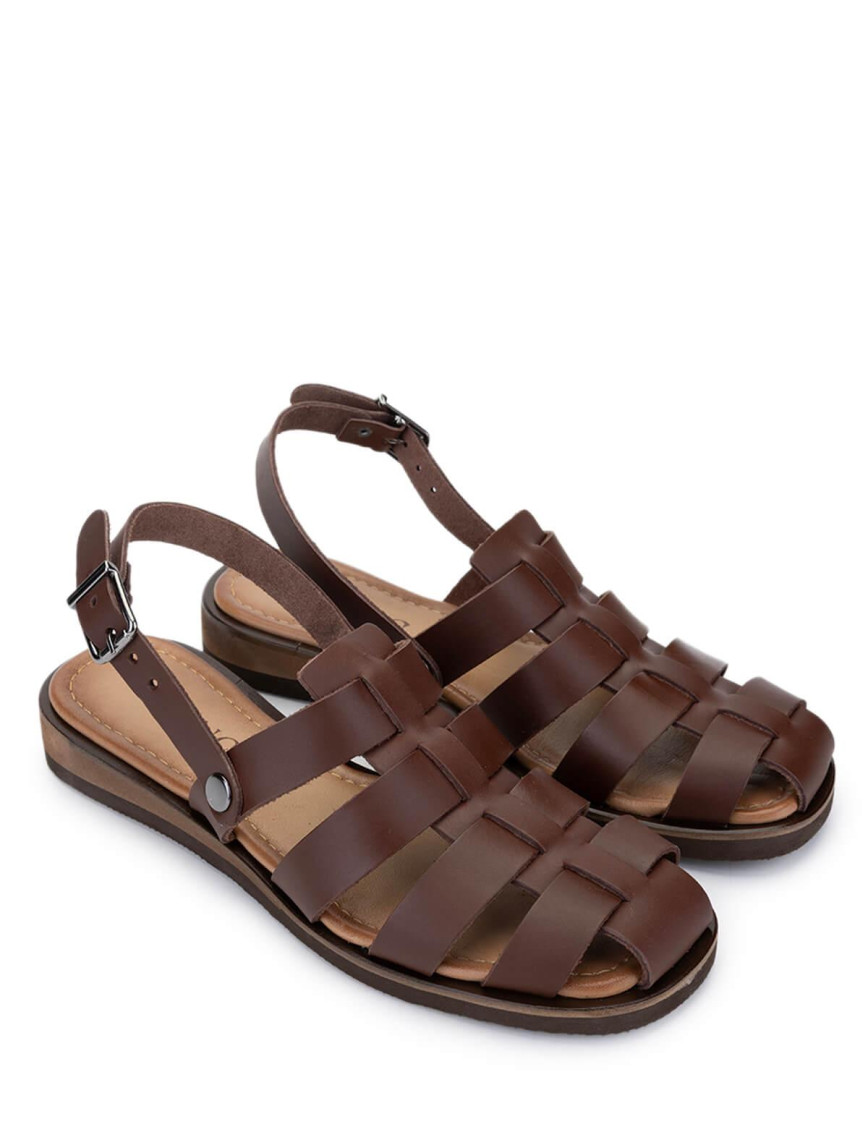 Tamer Tanca Kadın Hakiki Deri Kahverengi Düz Sandalet