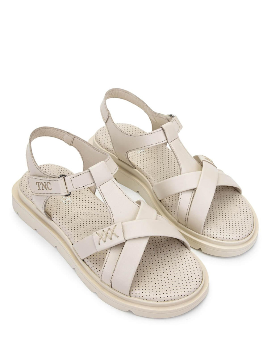 Tamer Tanca Kadın Hakiki Deri Bej Düz Sandalet