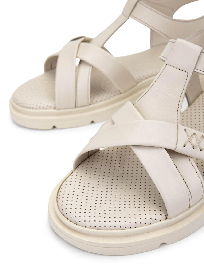 Tamer Tanca Kadın Hakiki Deri Bej Düz Sandalet