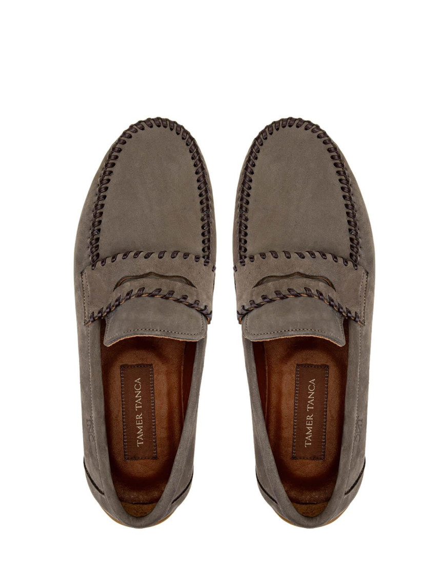 Tamer Tanca Erkek Hakiki Deri Vizon Nubuk Loafer Ayakkabı