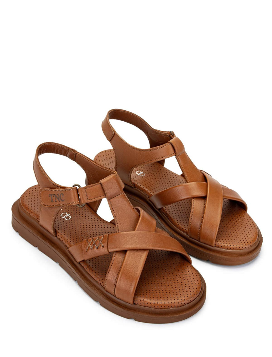 Tamer Tanca Kadın Hakiki Deri Taba Deri Düz Sandalet