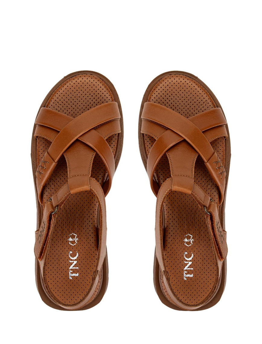 Tamer Tanca Kadın Hakiki Deri Taba Deri Düz Sandalet