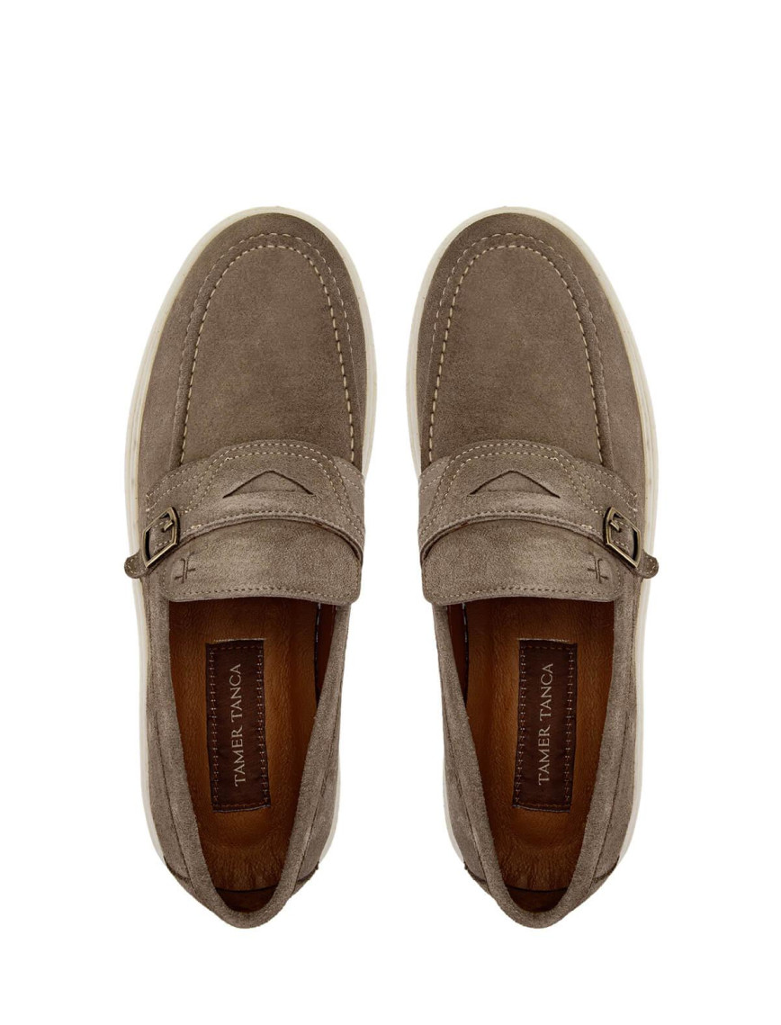 Tamer Tanca Erkek Hakiki Deri Bej Süet Loafer Ayakkabı