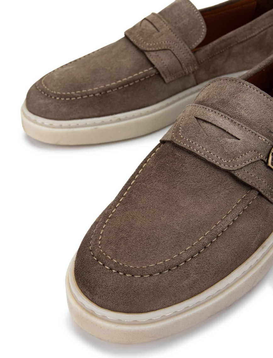 Tamer Tanca Erkek Hakiki Deri Bej Süet Loafer Ayakkabı