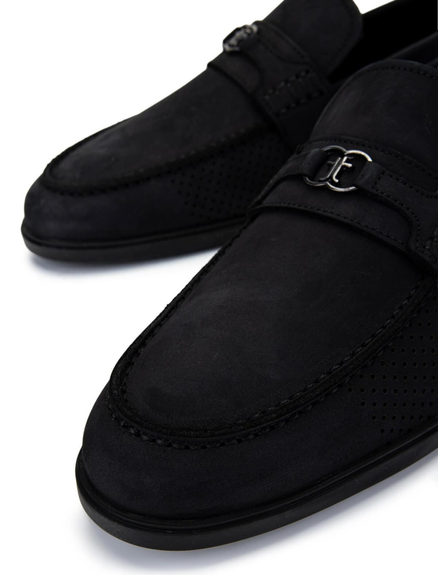 Tamer Tanca Erkek Hakiki Deri Siyah Nubuk Loafer Ayakkabı