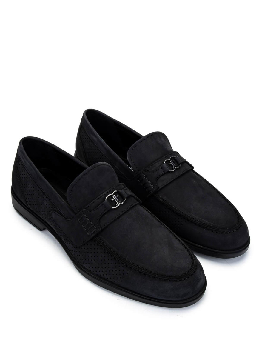 Tamer Tanca Erkek Hakiki Deri Siyah Nubuk Loafer Ayakkabı
