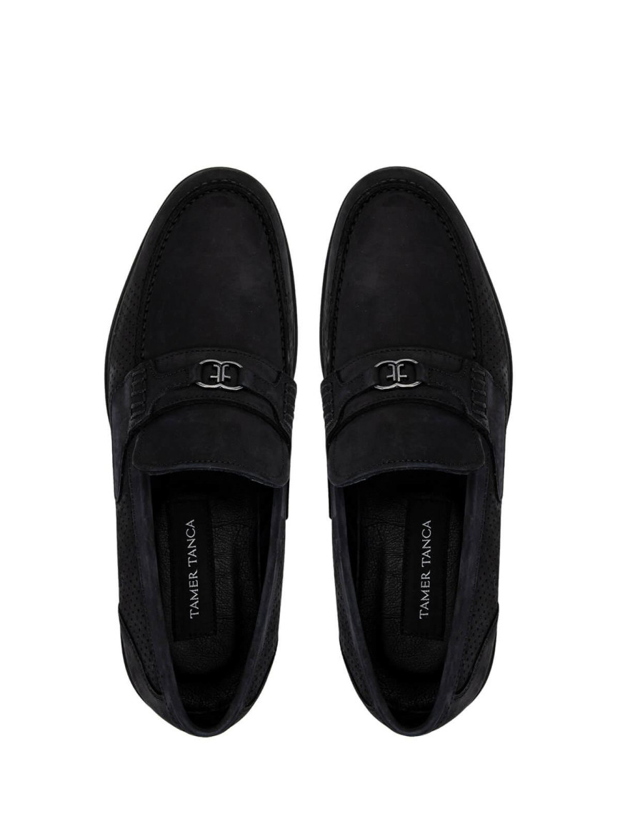 Tamer Tanca Erkek Hakiki Deri Siyah Nubuk Loafer Ayakkabı