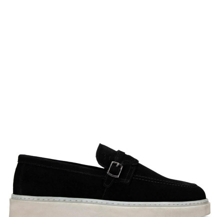 Tamer Tanca Erkek Hakiki Deri Siyah Süet Loafer Ayakkabı