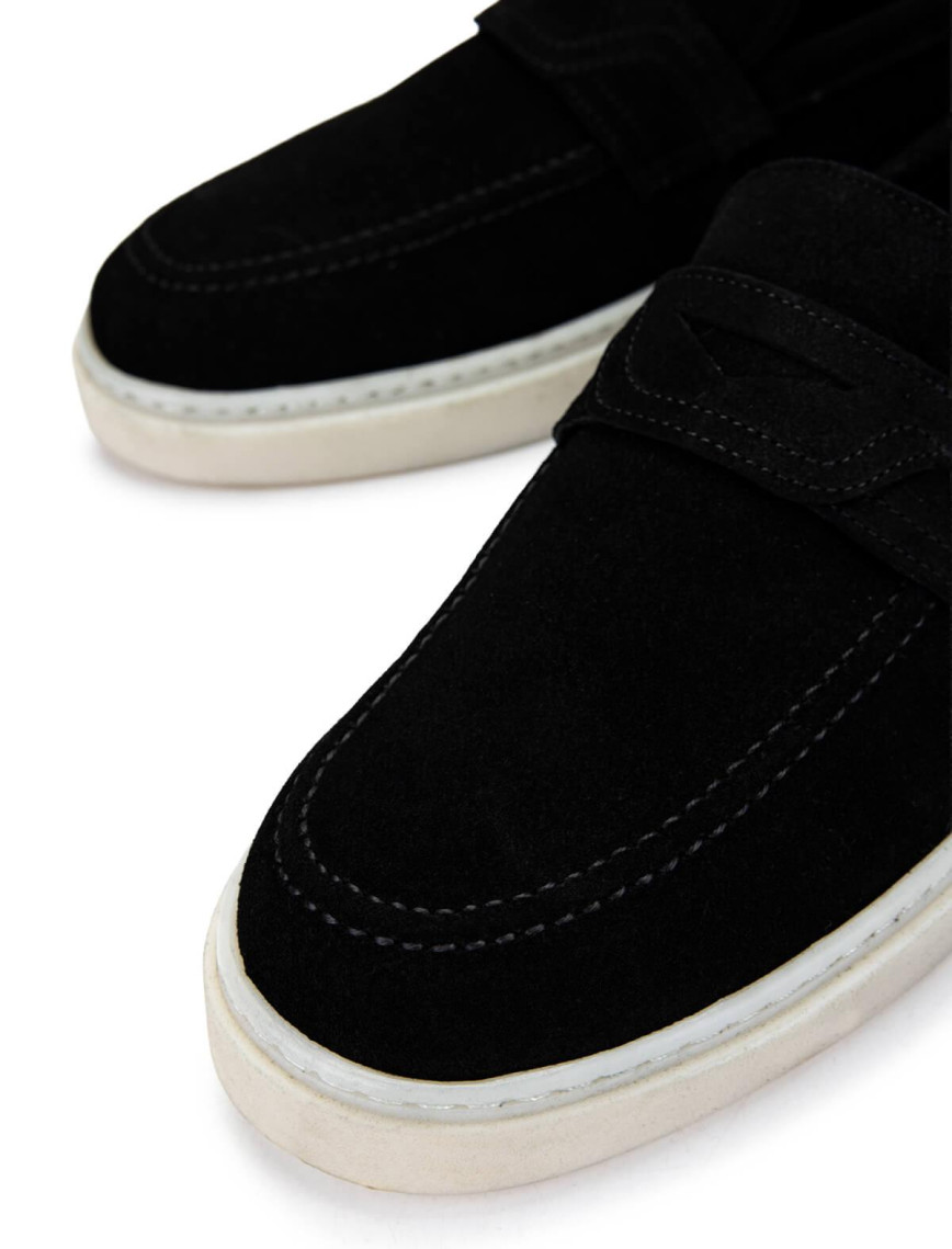 Tamer Tanca Erkek Hakiki Deri Siyah Süet Loafer Ayakkabı