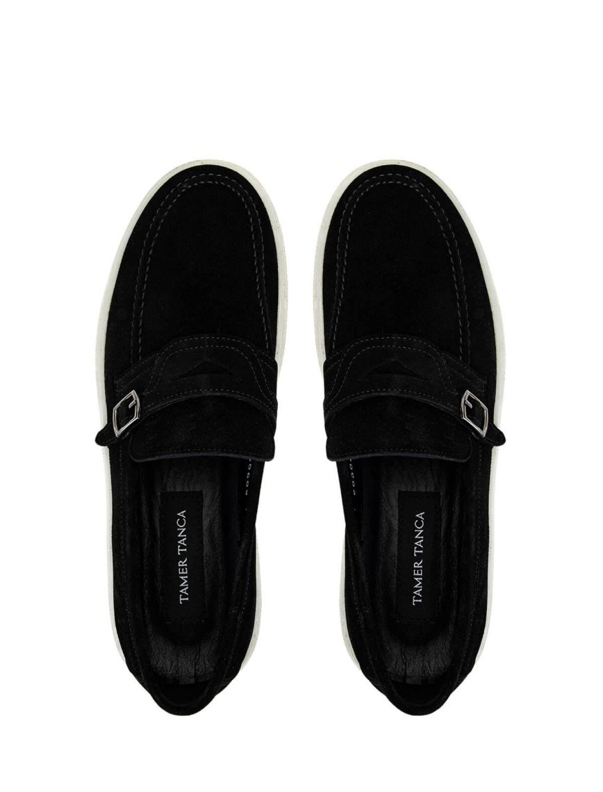 Tamer Tanca Erkek Hakiki Deri Siyah Süet Loafer Ayakkabı
