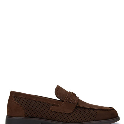 Tamer Tanca Erkek Hakiki Deri Kahverengi Nubuk Loafer Ayakkabı