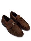 Tamer Tanca Erkek Hakiki Deri Kahverengi Nubuk Loafer Ayakkabı