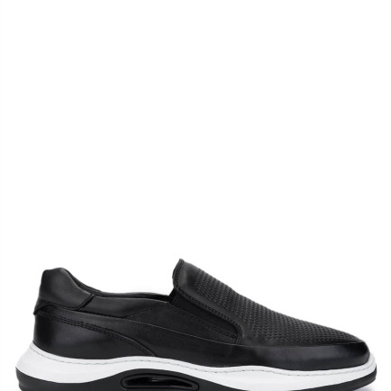 Tamer Tanca Erkek Hakiki Deri Siyah Deri Casual Ayakkabı