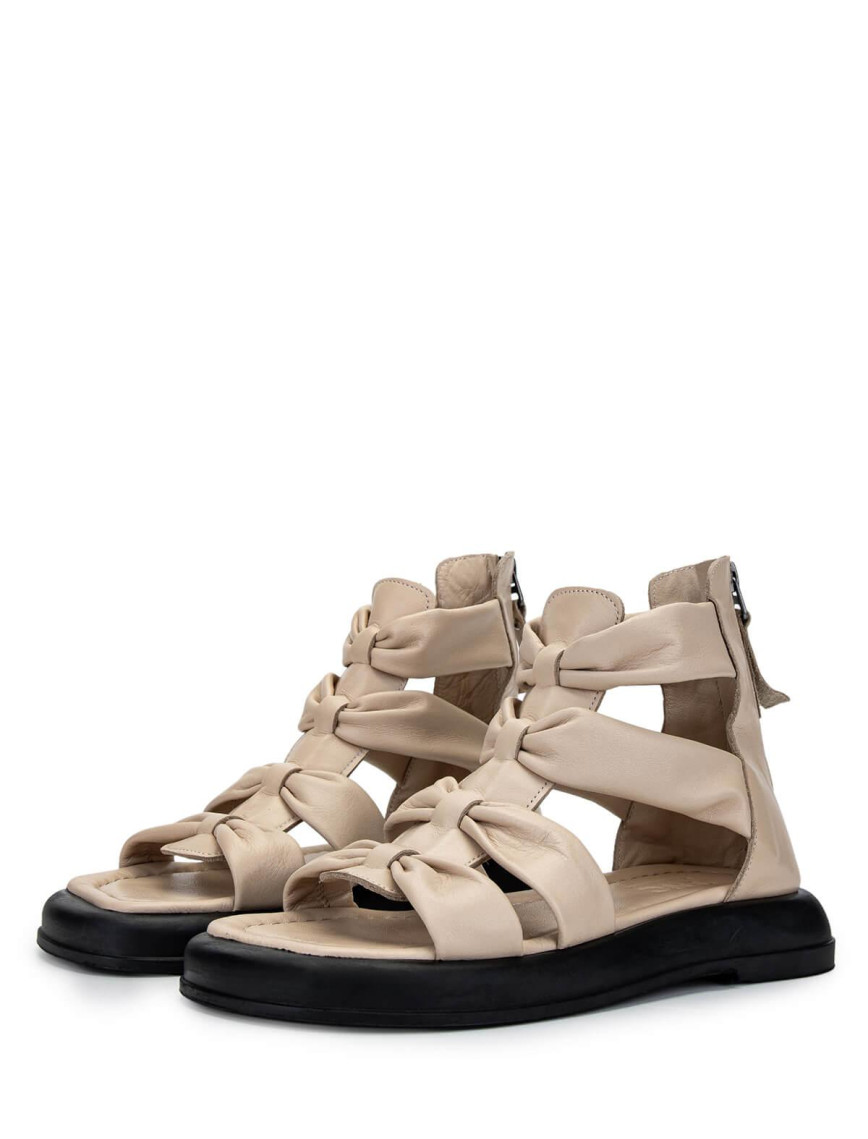 Tamer Tanca Kadın Hakiki Deri Bej Düz Sandalet Tamer Tanca Kadın Hakiki Deri Bej Düz Sandalet