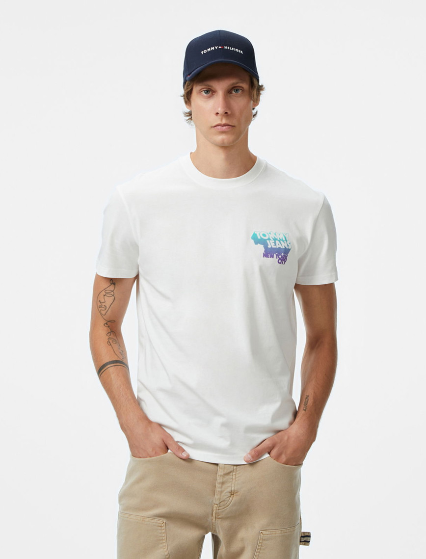 Tommy Hilfiger Back Logo Erkek Bej T-Shirt Tommy Hilfiger Back Logo Erkek Bej T-Shirt