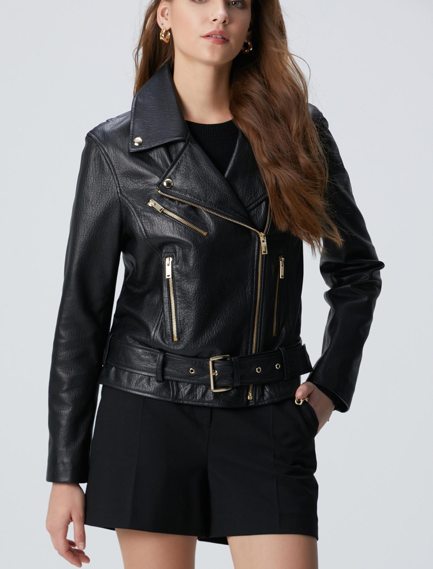 Network Kadın Siyah Bike Deri Mont