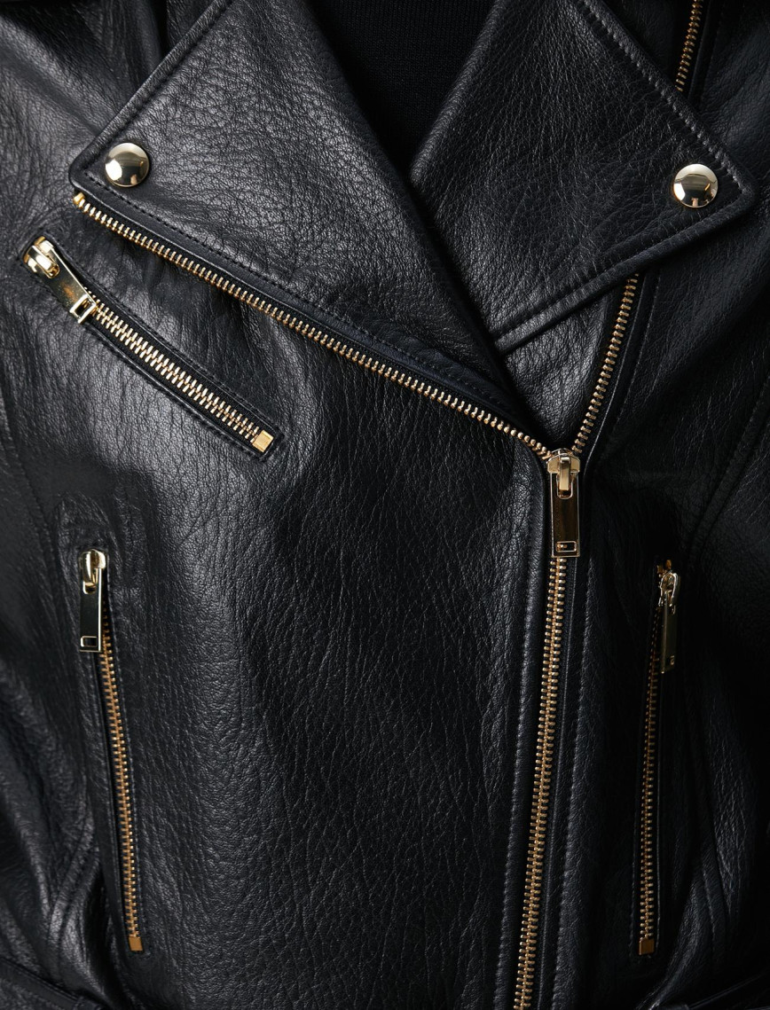 Network Kadın Siyah Bike Deri Mont