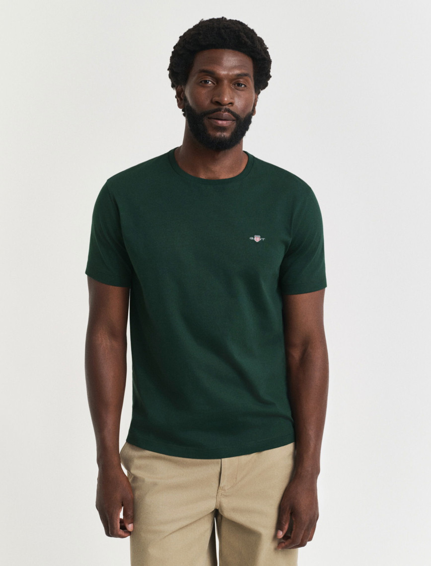 GANT Erkek Yeşil Regular Fit Bisiklet Yaka T-Shirt