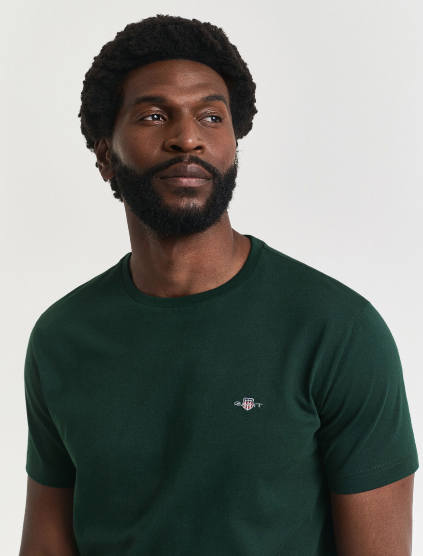 GANT Erkek Yeşil Regular Fit Bisiklet Yaka T-Shirt