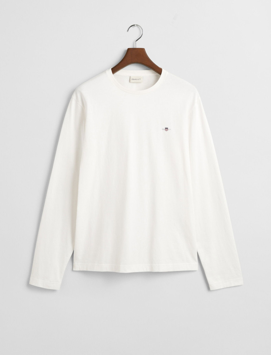 GANT Erkek Beyaz Regular Fit Bisiklet Yaka Uzun Kollu T-Shirt GANT Erkek Beyaz Regular Fit Bisiklet Yaka Uzun Kollu T-Shirt