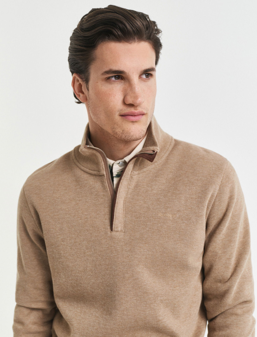 GANT Erkek Bej Regular Fit Yarım Fermuarlı Sweatshirt GANT Erkek Bej Regular Fit Yarım Fermuarlı Sweatshirt