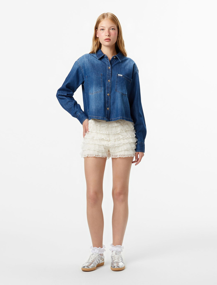 Guess Jeans Denim Kadın Mavi Gömlek Guess Jeans Denim Kadın Mavi Gömlek