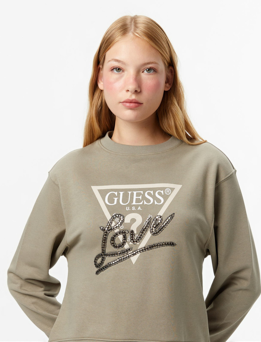 Guess Studded Kadın Yeşil Sweatshirt Guess Studded Kadın Yeşil Sweatshirt