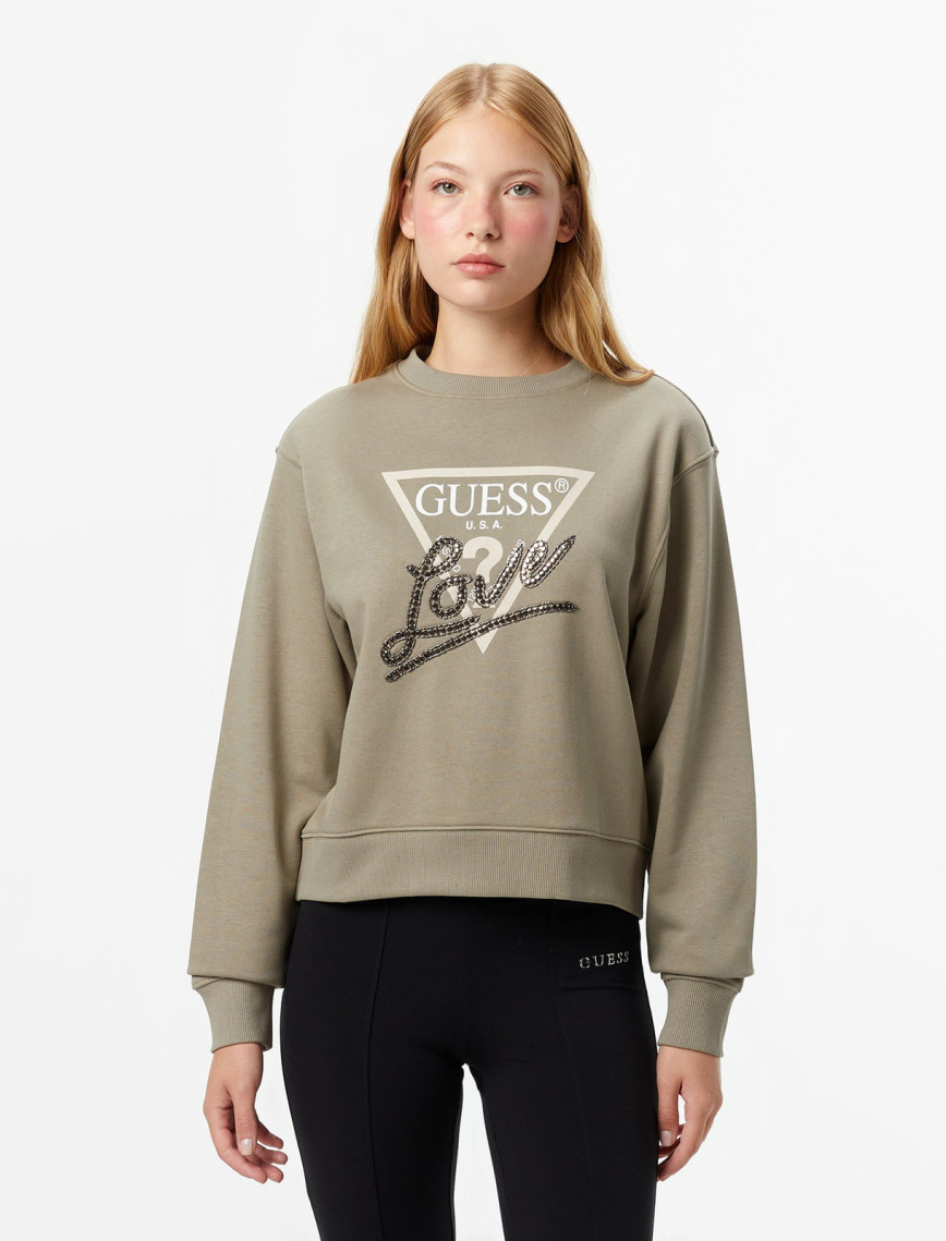 Guess Studded Kadın Beyaz Sweatshirt Guess Studded Kadın Beyaz Sweatshirt