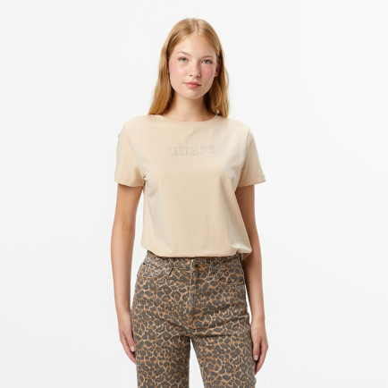 Guess Briana Regular Fit Kadın Bej T-Shirt Guess Briana Regular Fit Kadın Bej T-Shirt