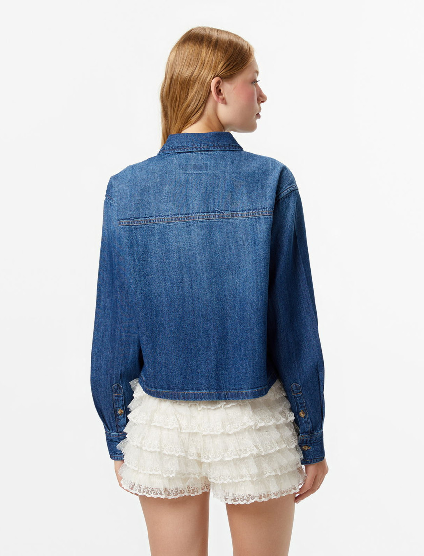 Guess Jeans Denim Kadın Mavi Gömlek Guess Jeans Denim Kadın Mavi Gömlek