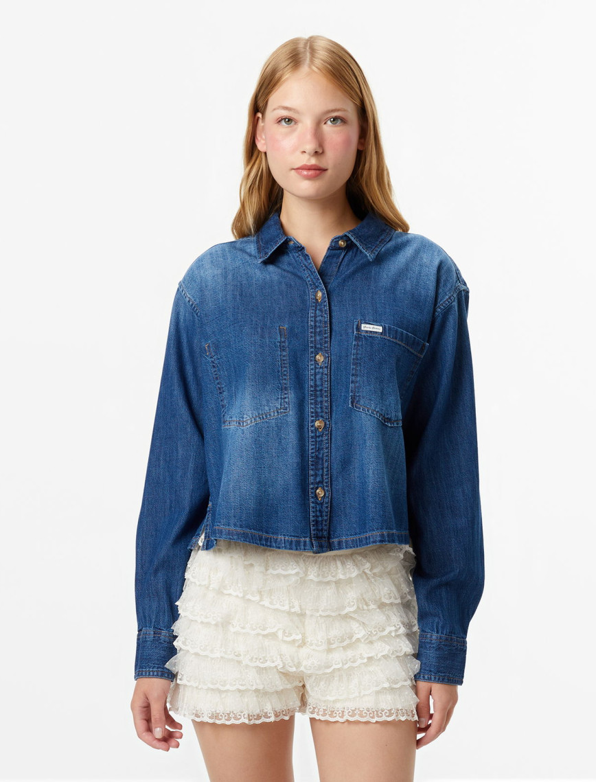 Guess Jeans Denim Kadın Mavi Gömlek Guess Jeans Denim Kadın Mavi Gömlek