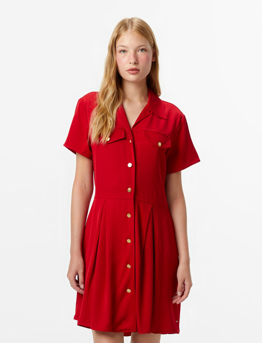 Tommy Hilfiger Vicose Twill Mini Kadın Kırmızı Elbise Tommy Hilfiger Vicose Twill Mini Kadın Kırmızı Elbise