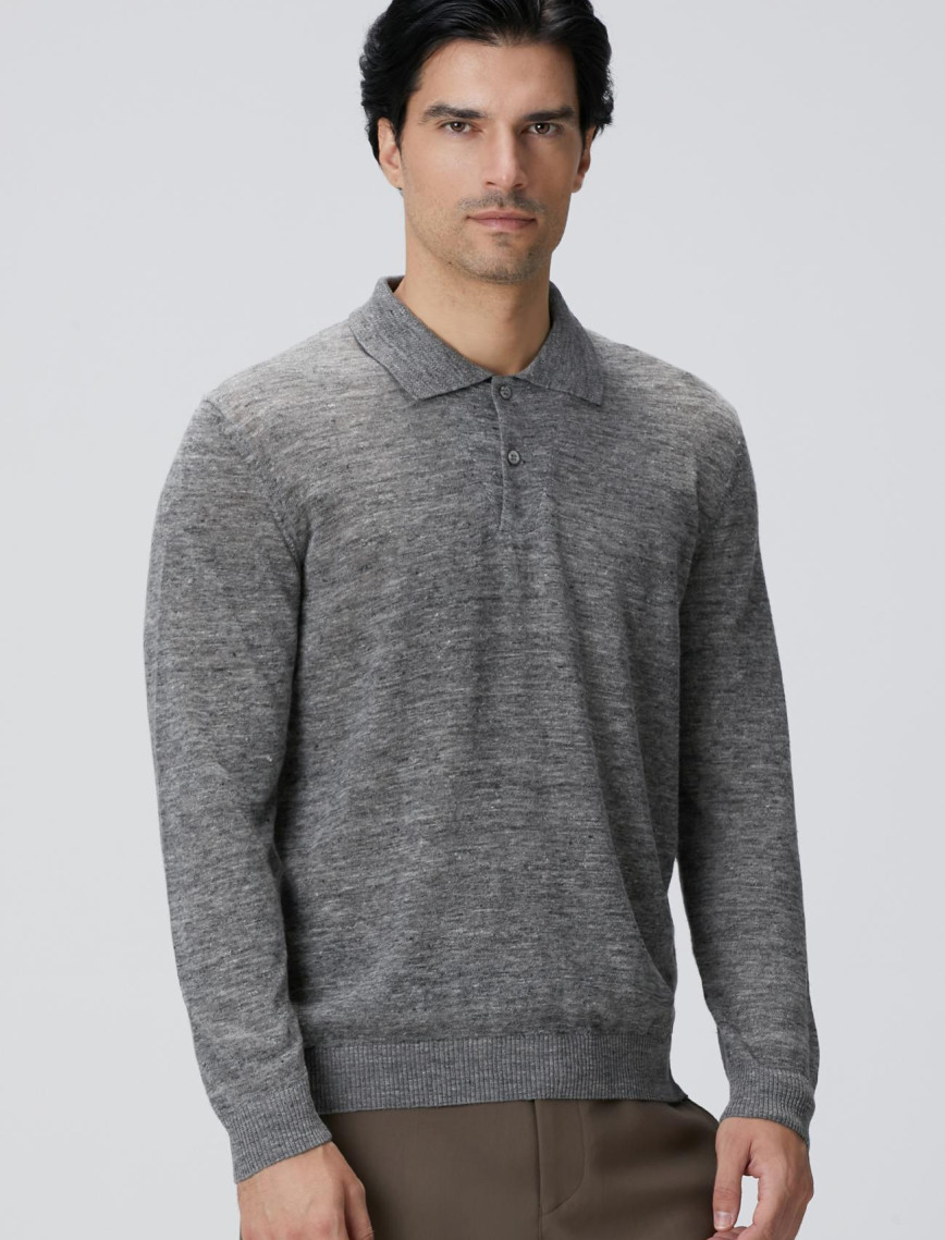 Network Erkek Gri Melanj Polo Yaka Keten Karışımlı Triko Kazak Network Erkek Gri Melanj Polo Yaka Keten Karışımlı Triko Kazak