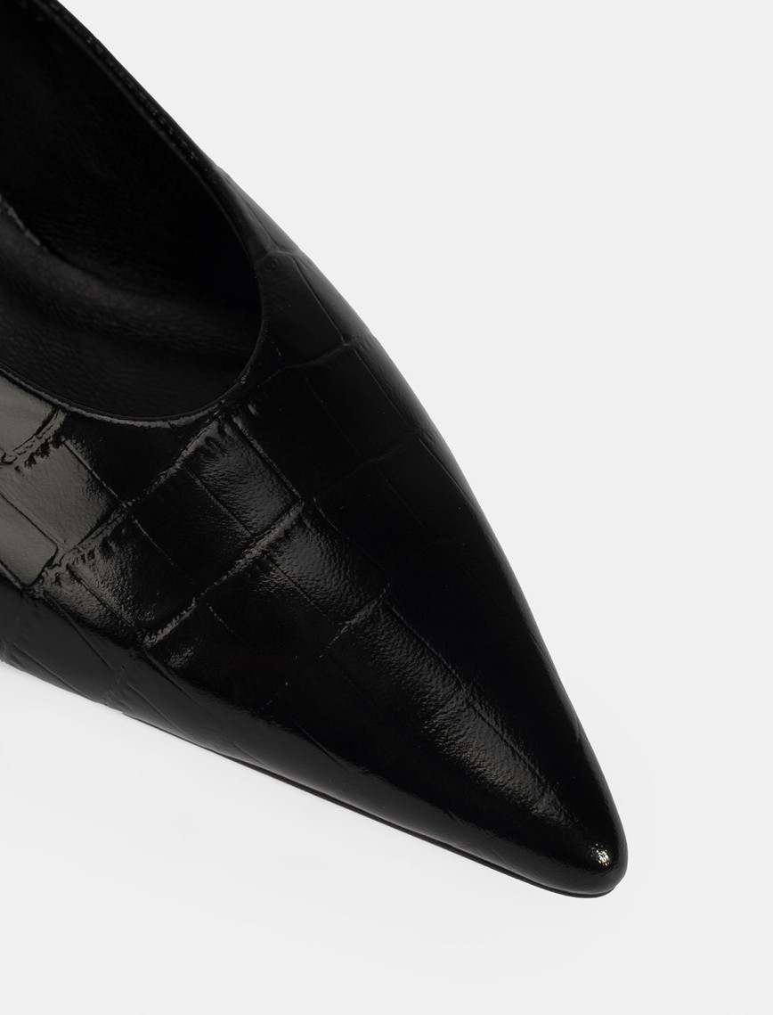 Kadın Siyah Kroko Baskılı Topuklu Ayakkabı Kadın Siyah Kroko Baskılı Topuklu Ayakkabı