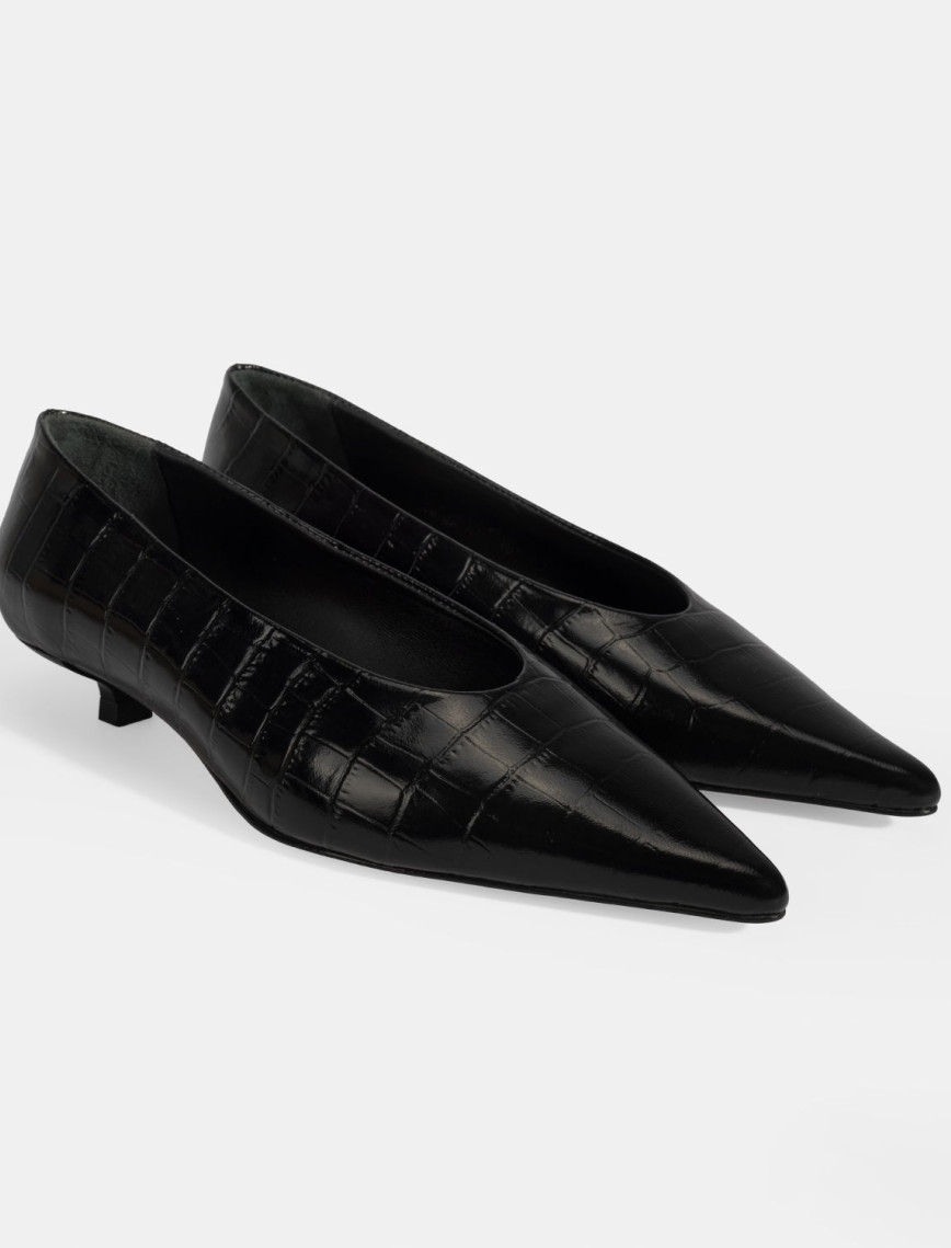 Kadın Siyah Kroko Baskılı Topuklu Ayakkabı Kadın Siyah Kroko Baskılı Topuklu Ayakkabı