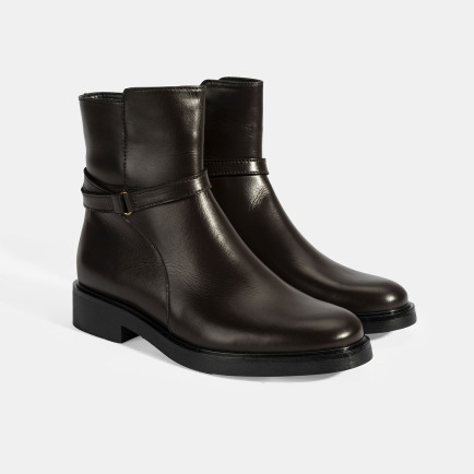 Kadın Kahve Metal Toka Detaylı Fermuarlı Deri Bot