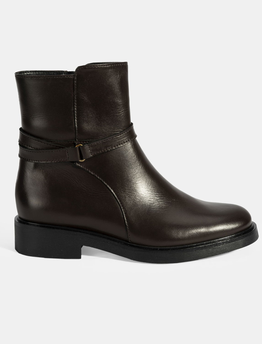 Kadın Kahve Metal Toka Detaylı Fermuarlı Deri Bot Kadın Kahve Metal Toka Detaylı Fermuarlı Deri Bot