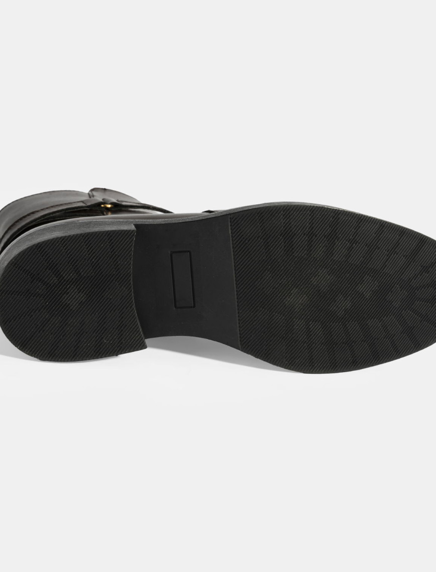 Kadın Kahve Metal Toka Detaylı Fermuarlı Deri Bot Kadın Kahve Metal Toka Detaylı Fermuarlı Deri Bot