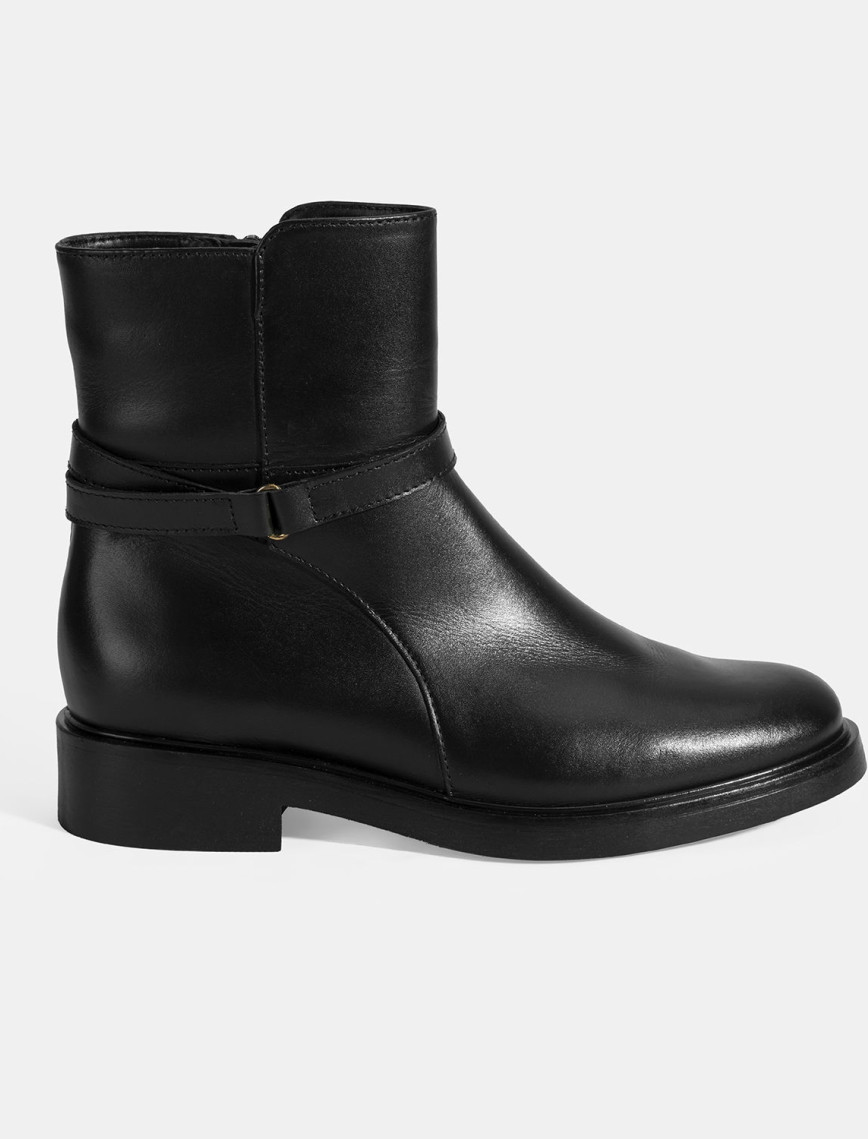 Kadın Siyah Metal Toka Detaylı Fermuarlı Deri Bot Kadın Siyah Metal Toka Detaylı Fermuarlı Deri Bot