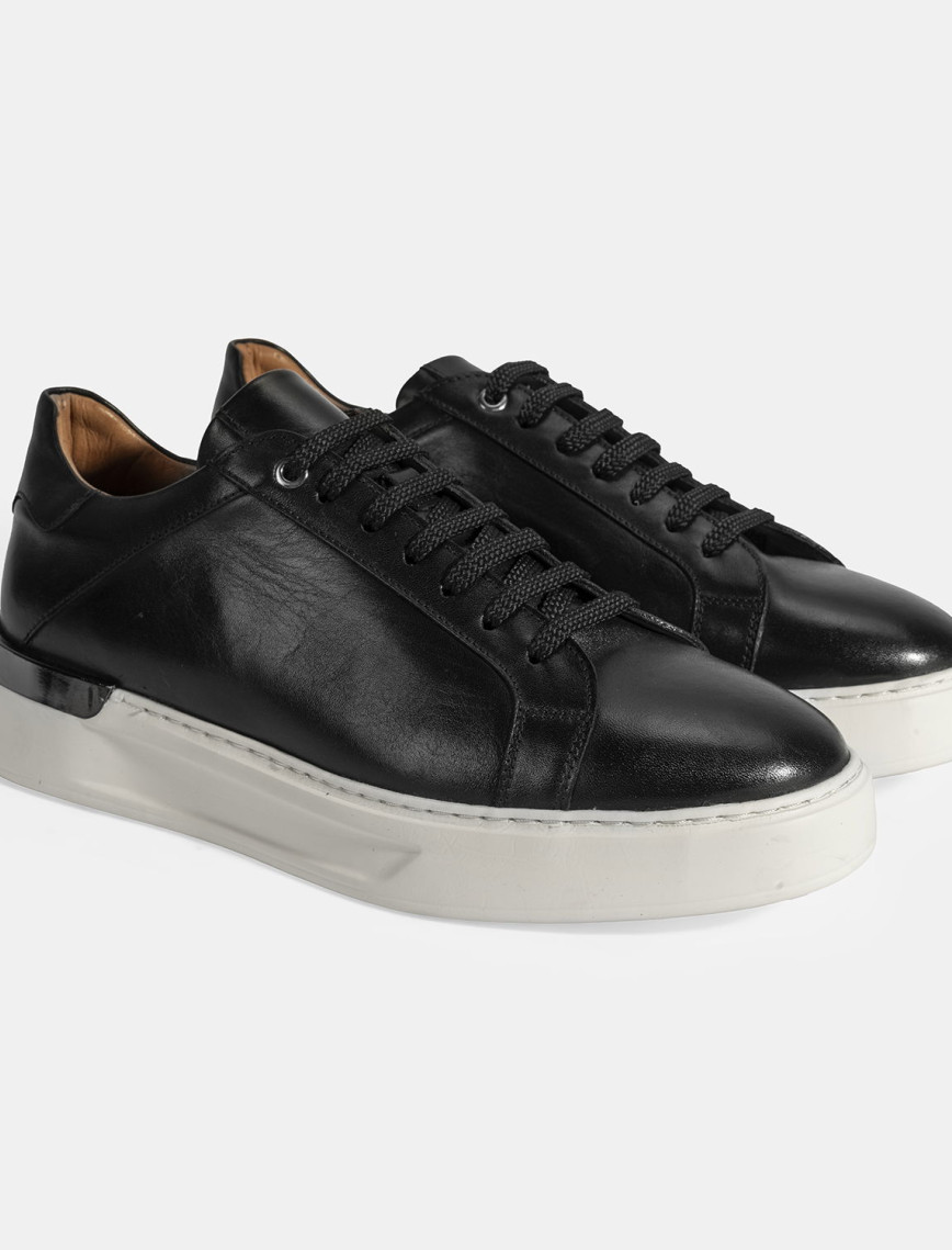 Erkek Siyah Bağcıklı Deri Günlük Ayakkabı Erkek Siyah Bağcıklı Deri Günlük Ayakkabı