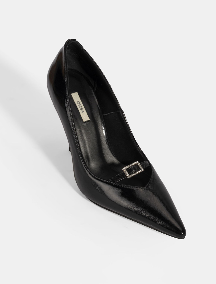 Kadın Siyah Taşlı Toka Detaylı Rugan Topuklu Abiye Ayakkabı Kadın Siyah Taşlı Toka Detaylı Rugan Topuklu Abiye Ayakkabı