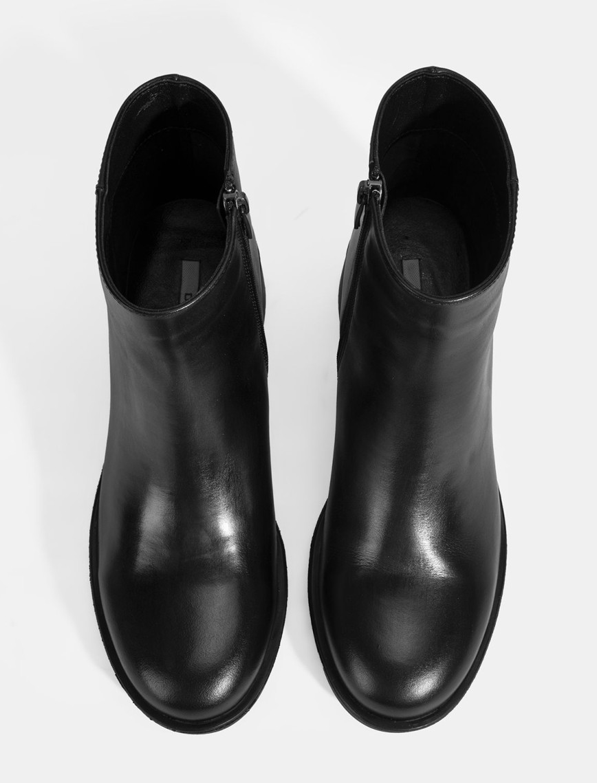 Kadın Siyah Fermuarlı Topuklu Deri Bot Kadın Siyah Fermuarlı Topuklu Deri Bot