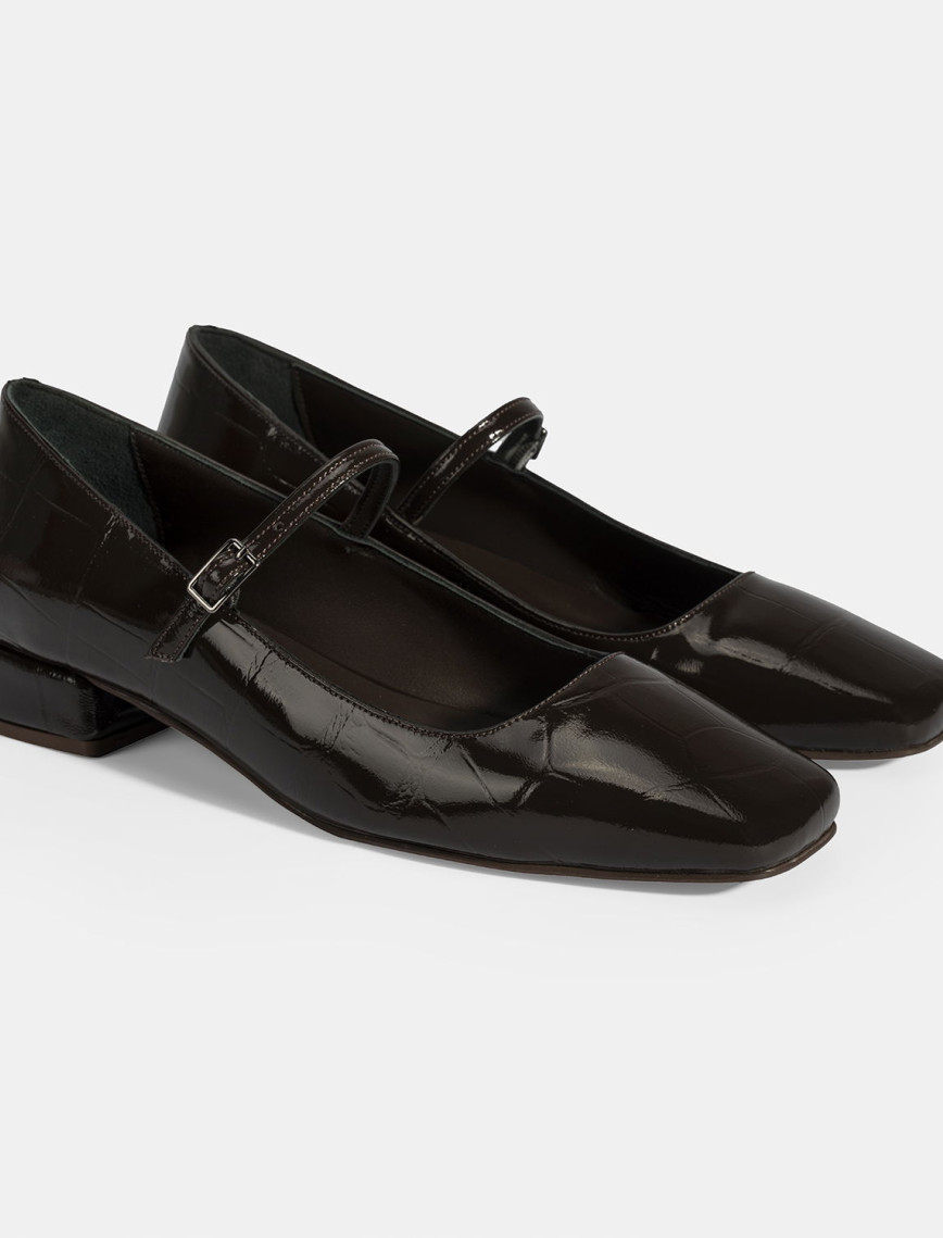 Kadın Kahve Kroko Baskılı Mary Jane Günlük Ayakkabı Kadın Kahve Kroko Baskılı Mary Jane Günlük Ayakkabı