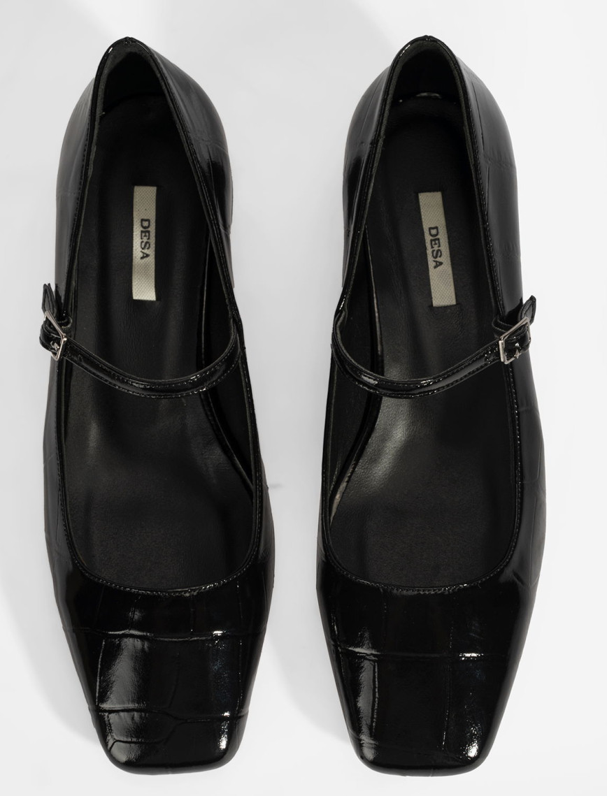 Kadın Siyah Kroko Baskılı Mary Jane Günlük Ayakkabı Kadın Siyah Kroko Baskılı Mary Jane Günlük Ayakkabı