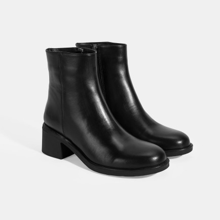 Kadın Siyah Fermuarlı Topuklu Deri Bot Kadın Siyah Fermuarlı Topuklu Deri Bot