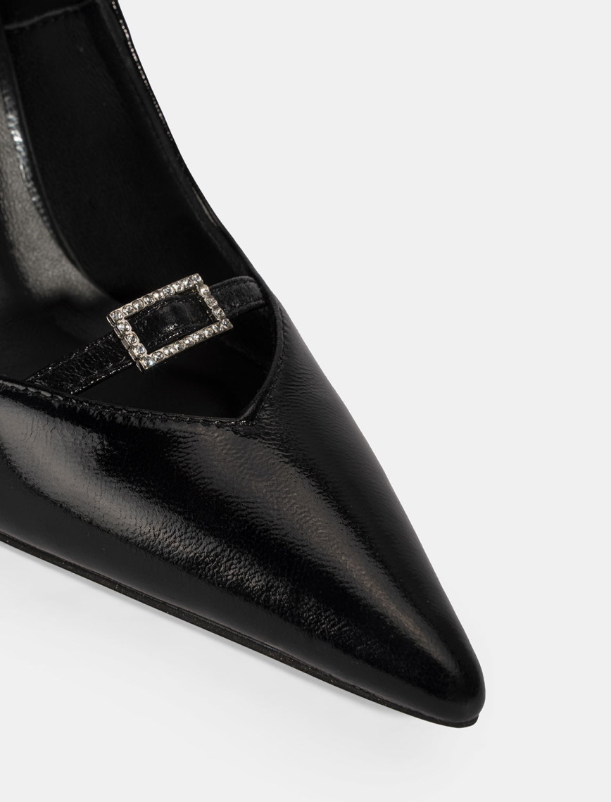 Kadın Siyah Taşlı Toka Detaylı Rugan Topuklu Abiye Ayakkabı Kadın Siyah Taşlı Toka Detaylı Rugan Topuklu Abiye Ayakkabı