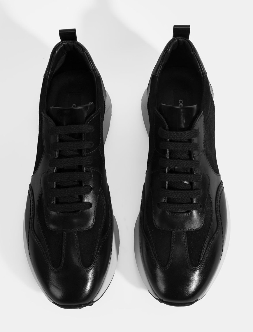 Erkek Siyah Bağcıklı Deri Spor Ayakkabı Erkek Siyah Bağcıklı Deri Spor Ayakkabı