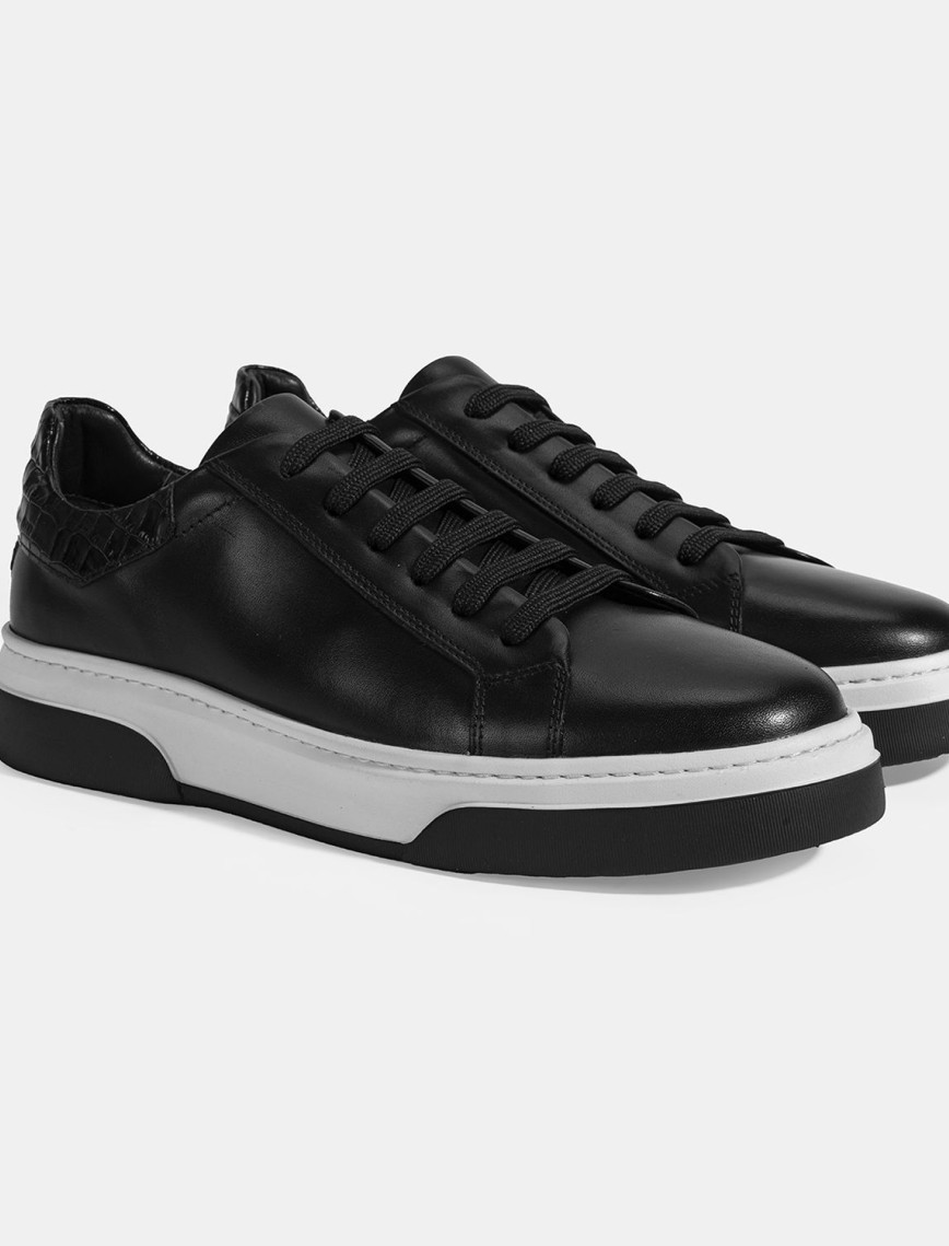 Erkek Siyah Bağcıklı Deri Spor Ayakkabı Erkek Siyah Bağcıklı Deri Spor Ayakkabı