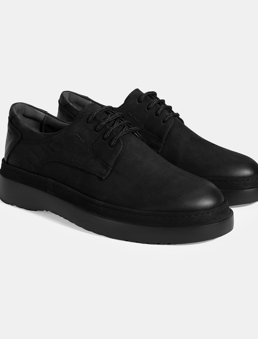 Erkek Siyah Bağcıklı Günlük Nubuk Deri Ayakkabı Erkek Siyah Bağcıklı Günlük Nubuk Deri Ayakkabı